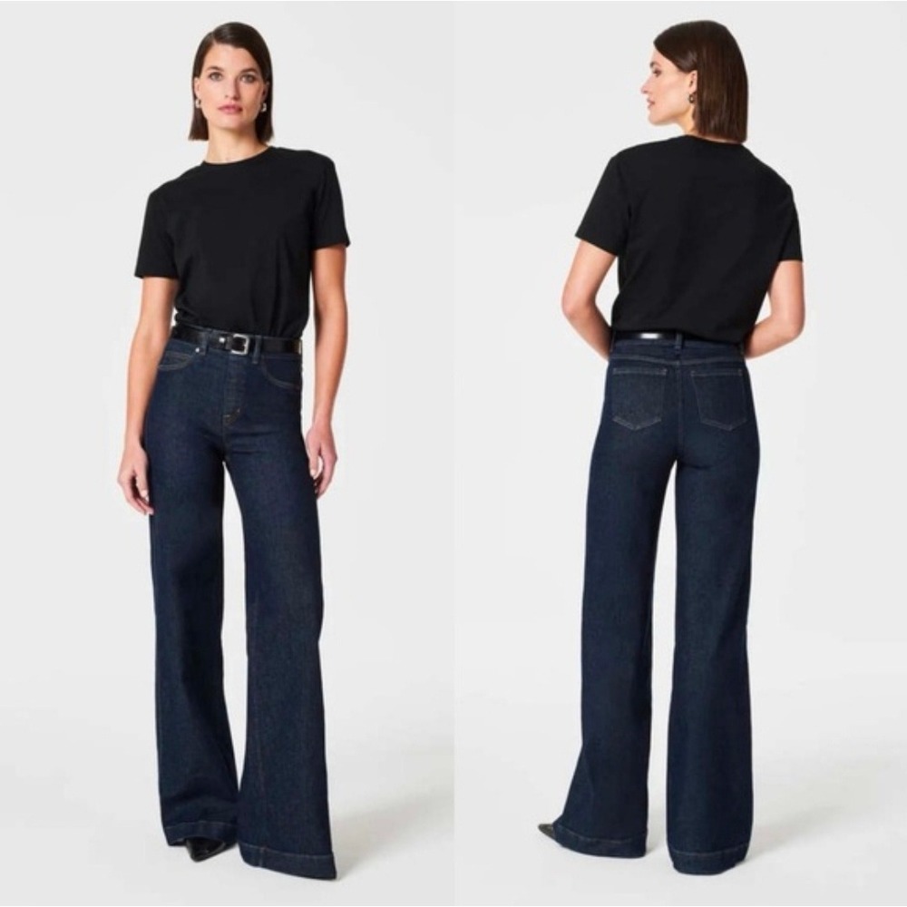 Spanx Wide Leg Denim Raw Indigo High Rise Shaping Jeans 20547R Large L/G NEW
